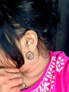 Silver Bird Hoop Oxidised Earrings