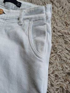 Flared Mid Waist White Denim