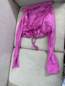 ZARA PINK CROP SHIRT WITH WAIST CHAIN