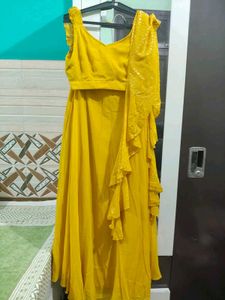 Mustard Yellow Party Dress/ Skirt With Choli