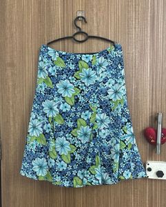 Blue Floral A-Line Skirt