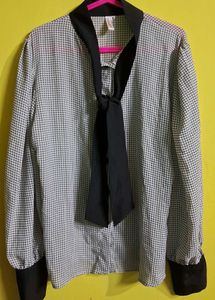 Checkered Blouse with Tie Neck M Size