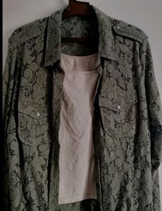 Olive green Beautiful crop Shirt and Under Inner
