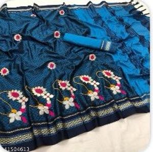 Teal Blue Khan Saree With Stitched Blouse