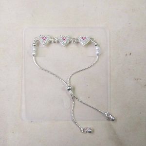 Pure Silver PinkCZ❤️Stone Adjustable Hand Bracelet