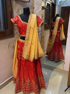 Red Pure Silk Handwork  Lehenga Choli