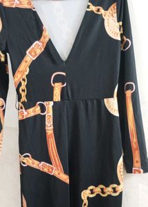 Black &amp; Gold Chain Print Jumpsuit