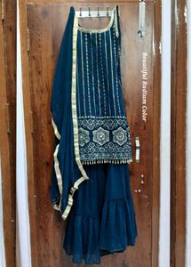 Radiant Mirror &amp; Sequin Heavy Work Sharara Set💙
