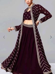 Branded Purple Top Skirt Coard Set With Shurg