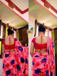 DGITAL PRINT,FLORAL PRINT SOFT GEORGETTE SARI(Pink
