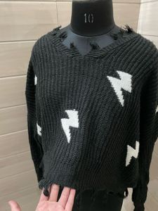Oversized Lightning Bolt Knit Sweater