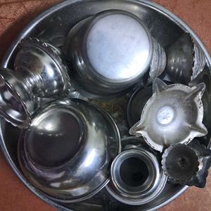 VINTAGE STEEL POOJA ITEMS COLLECTILES