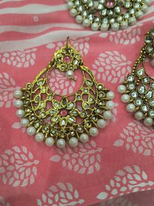 Statement Kundan Earrings &amp; Tikka Set