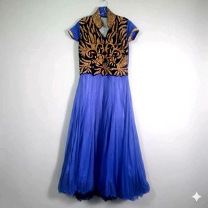 Elegant Blue Gown & Gold Embellished Dress