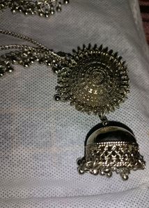 Oxidised Traditional Earrings With Mang Tikka