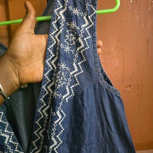 Embroidered Denim Sleeveless Dress