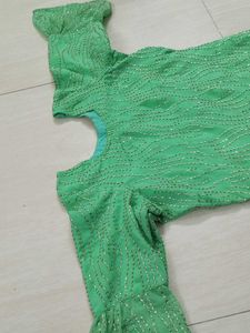 Green Aari Work Straight Cut Kurti