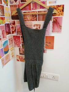 Gray Ribbed Knit Mini Dress