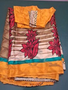 Organic Cotton Saree WITH Stitched Blouse For Wome