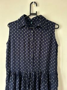 Navy Blue Casual Mini Collar Dress