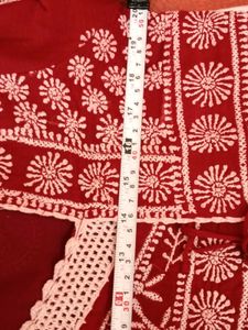 Gently Used Red &amp; White Lucknow Embroidered Kurti