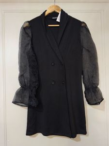 SASSAFRAS Black Blazer Dress with Organza Sleeves