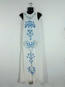 Off White Embroidered Dress For Women's