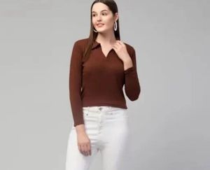 Brown Long Sleeve Crop Top