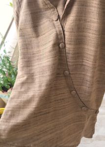 Khadi Brown Silk Kurta And Black Churidar