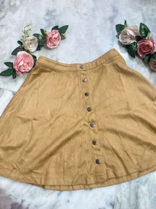 Tan Button-Front Mini Skirt