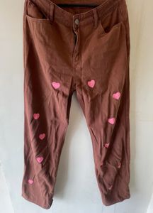 Brown Baggy Pants With Pink Hearts