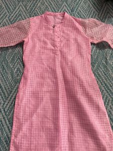 Pink Net Type Kurta