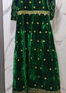 Velvet Bottle Green Color Gown