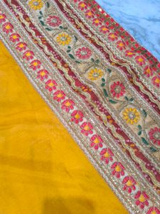 Yellow And Red Rajasthani Tie Dye Heavy Work Saree