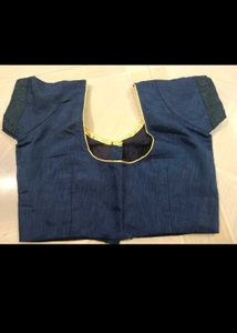 Shiny Navy Blue Saree With Blouse