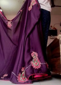 Purple Embroidered Saree with disgner blouse
