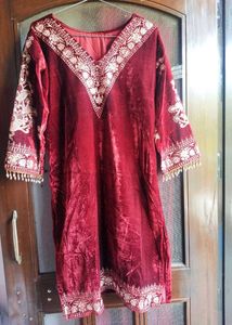 Embroidered Velvet Suit Set