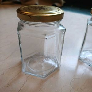 Set Of 4, Hexagon 200 ml Glass Kitchen Jars