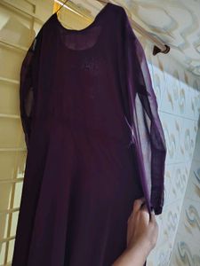 Purple Ethnic Gown Kurti With Dupatta