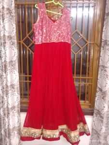Red &amp; Gold Anarkali Kurta Set