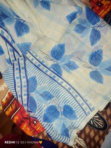 White &amp; Blue Floral Saree