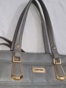 Gray Leather Tote Bag