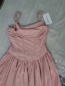 Pleated Waist Cami Short Dress In Pink