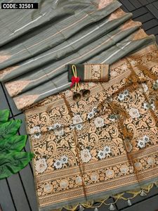 *Tussar silk saree with zari weaving work*