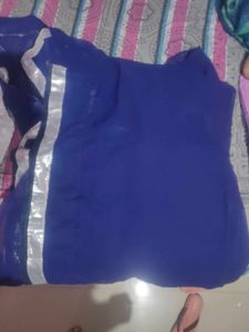 Silver Blouse &amp; Blue Saree With Fall On It