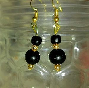 Black Beaded Dangle Earrings