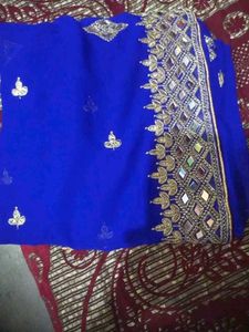 HEAVY KAJU DESIGN EMBROIDERY WORK WITH MIRROR SARE