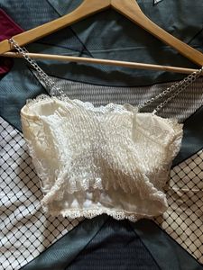 Lace Chain Strap Crop Top