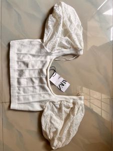 Zara White Cutout Knit Top