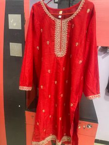 Red Embroidered Kurta